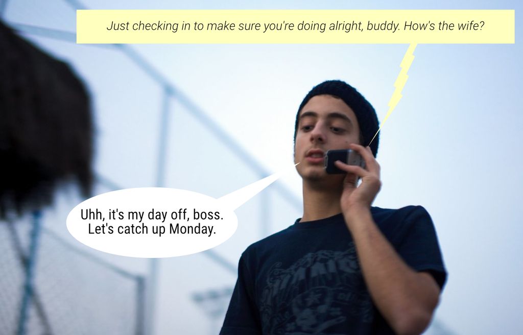 man takes a phone call from boss on his day off
