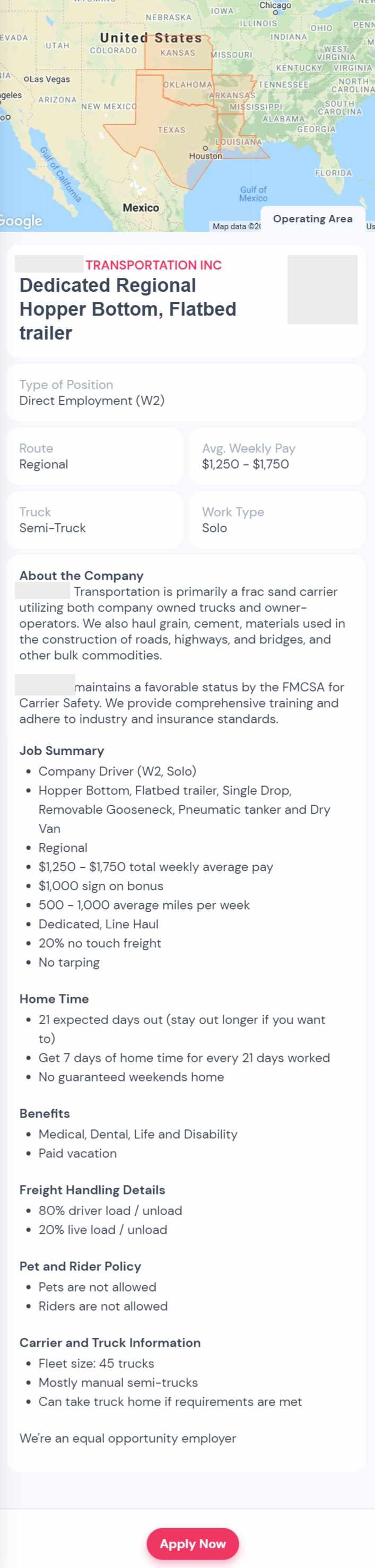 image of a good trucking job ad on Lanefinder