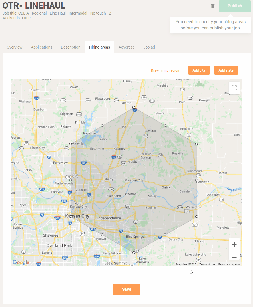 Delete area function in YouCruit Hiring Map